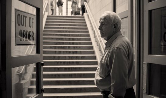 a-poignant-black-and-white-photograph-ca_suzNvf0hQKeXFjLQ7j8toQ_bi6GGJEXR2Wo9nrGG84Edg Wohnungseigentümer haben Anspruch auf Wiederinbetriebnahme eines defekten Aufzugs