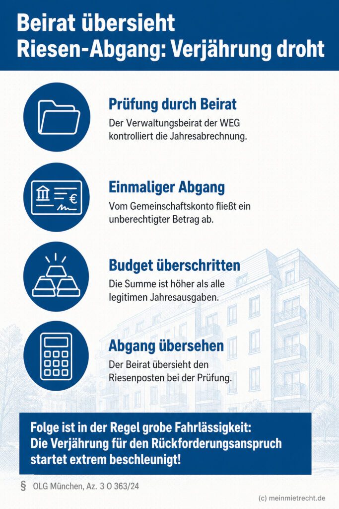 Infografik (Checkliste): Voraussetzungen für grobe Fahrlässigkeit des WEG-Beirats bei fehlerhafter Rechnungsprüfung.